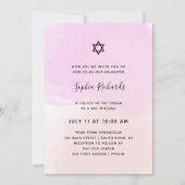 Pastel Roze en Paarse Waterverf | Bat Mitzvah Kaart (Voorkant)
