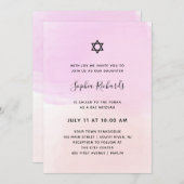 Pastel Roze en Paarse Waterverf | Bat Mitzvah Kaart (Voorkant / Achterkant)