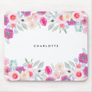 Pastel Roze en Paarse Waterverf Floral Garland Muismat