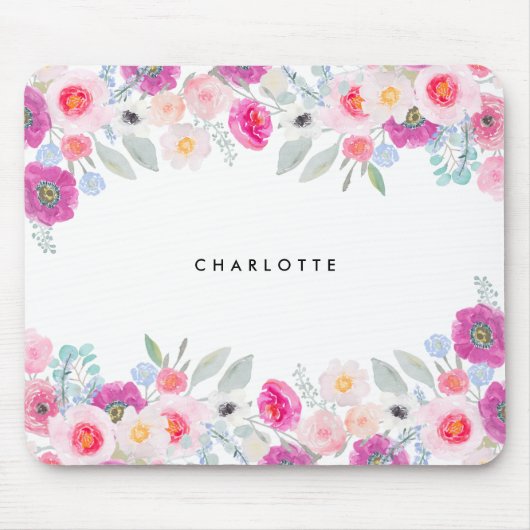 Pastel Roze en Paarse Waterverf Floral Garland Muismat (Voorkant)