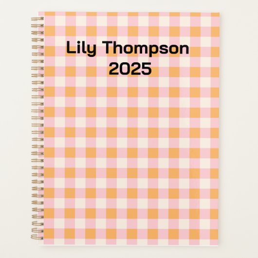 Pastel Roze en Sinaasappel Vierkantjes Planner (Voorkant)