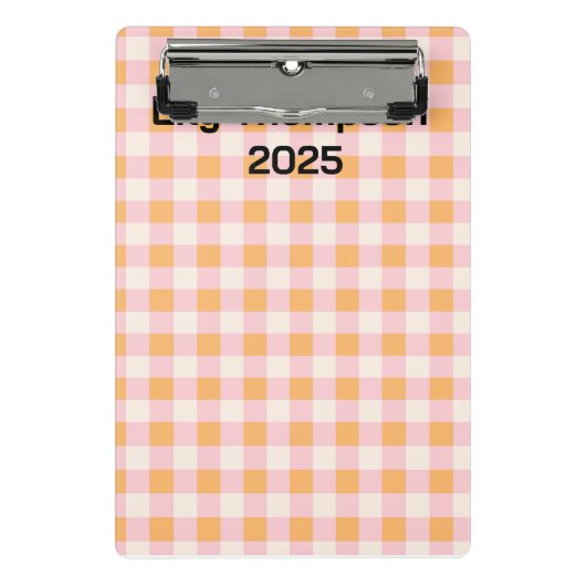 Pastel Roze en Sinaasappel Vierkantjes Planner Mini Klembord (Voorkant)