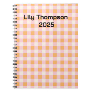 Pastel Roze en Sinaasappel Vierkantjes Planner Notitieboek