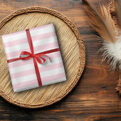 Pastel Roze en Wit Breed Horizontaal Gestreept Cadeaupapier