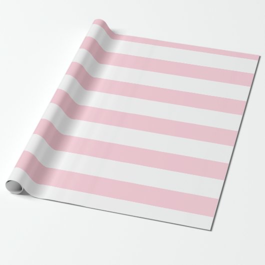 Pastel Roze en Wit Breed Horizontaal Gestreept Cadeaupapier (Uitgerold)