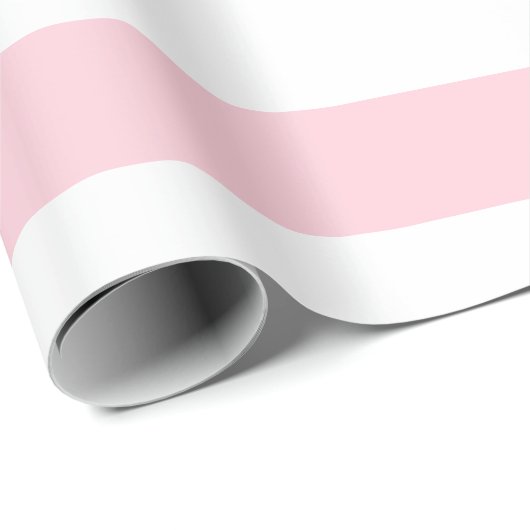 Pastel Roze en Wit Breed Horizontaal Gestreept Cadeaupapier (Rol Hoek)