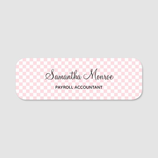 Pastel Roze en Wit Checkerboard Naamplaatje (Voorkant)