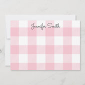 Pastel roze en wit Gingham Check Notitiekaartje (Voorkant)