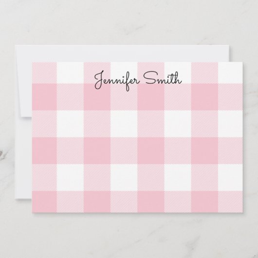 Pastel roze en wit Gingham Check Notitiekaartje (Voorkant)