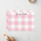 Pastel roze en wit Gingham Check Notitiekaartje (Voorkant / Achterkant in situ)