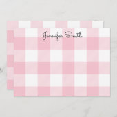 Pastel roze en wit Gingham Check Notitiekaartje (Voorkant / Achterkant)