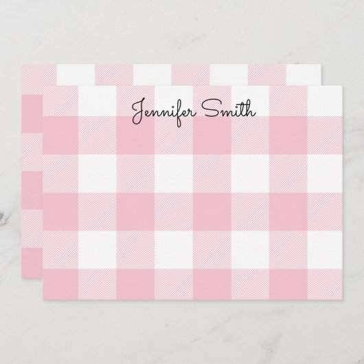 Pastel roze en wit Gingham Check Notitiekaartje (Voorkant / Achterkant)