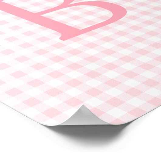 Pastel roze en wit Gingham monogram Poster (Hoek)