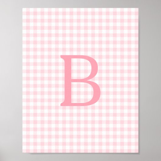 Pastel roze en wit Gingham monogram Poster (Voorkant)