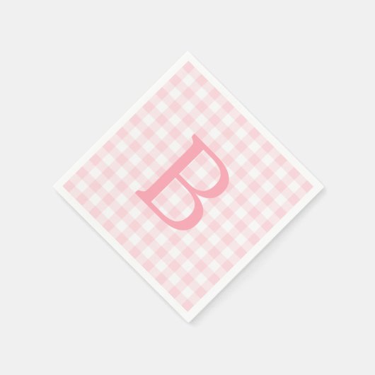 Pastel roze en wit Gingham monogram Servet (Hoek)