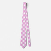 Pastel Roze en Wit Hoekig Plaid Stropdas (Voorkant)