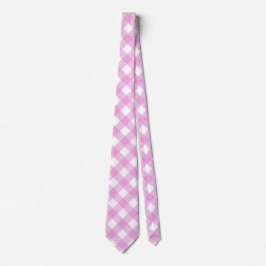 Pastel Roze en Wit Hoekig Plaid Stropdas