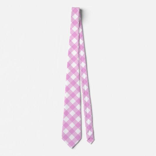 Pastel Roze en Wit Hoekig Plaid Stropdas (Voorkant)