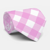 Pastel Roze en Wit Hoekig Plaid Stropdas (Opgerold)