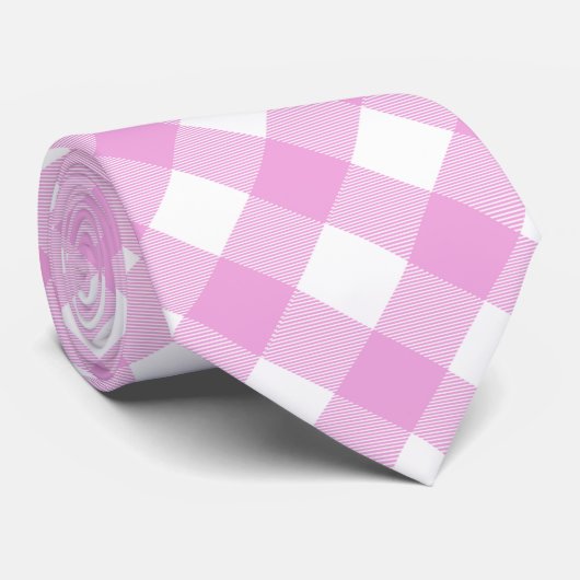 Pastel Roze en Wit Hoekig Plaid Stropdas (Opgerold)