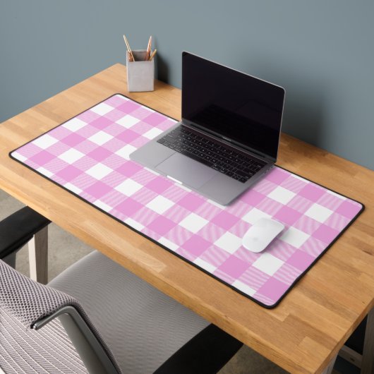 Pastel Roze en Wit Plaid Bureaumat (Kantoor 2)