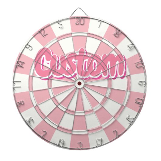 Pastel Roze En Witte Aanpasbare Tekst Dartbord (Voorkant)