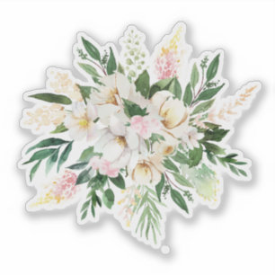 Pastel roze en witte bloemen boeket sticker