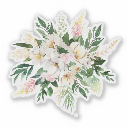 Pastel roze en witte bloemen boeket sticker (Voorkant)