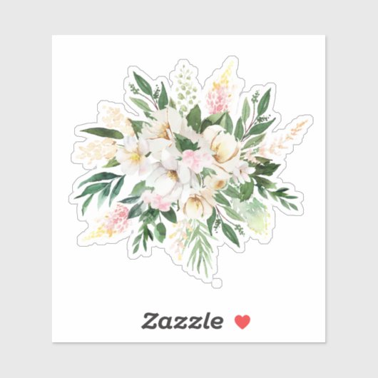 Pastel roze en witte bloemen boeket sticker (Vel)