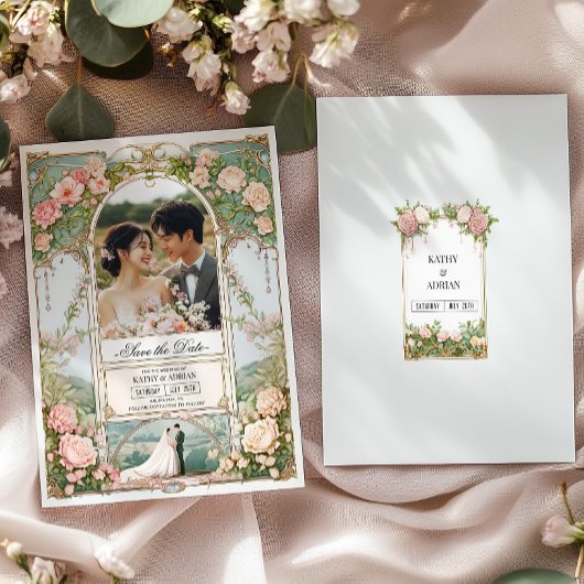 Pastel Roze en Witte Bloemen Huwelijk Save the Dat Kaart