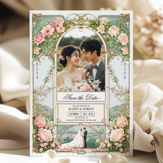 Pastel Roze en Witte Bloemen Huwelijk Save the Dat Kaart