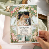 Pastel Roze en Witte Bloemen Huwelijk Save the Dat Kaart