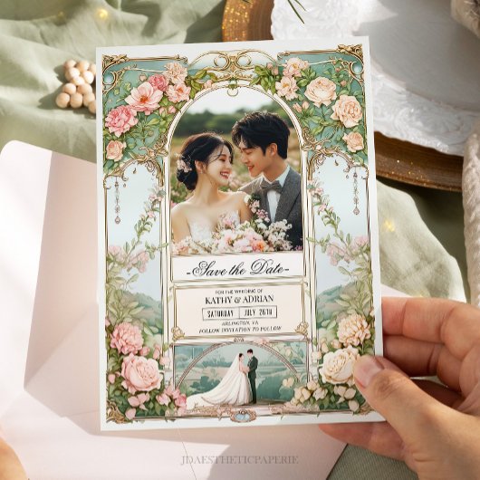 Pastel Roze en Witte Bloemen Huwelijk Save the Dat Kaart