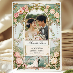 Pastel Roze en Witte Bloemen Huwelijk Save the Dat Kaart