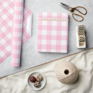  pastel roze en witte buffel geruite cadeaupapier