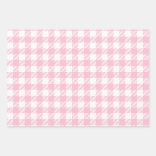 pastel roze en witte buffel geruite inpakpapier vel (Voorkant 2)