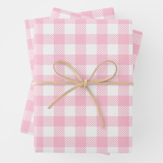  pastel roze en witte buffel geruite inpakpapier vel