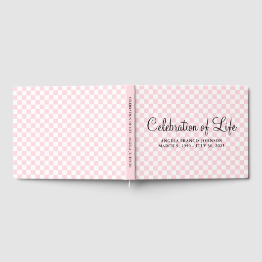 Pastel Roze en Witte Checker Viering van het Leven Gastenboek (Volledig)