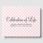 Pastel Roze en Witte Checker Viering van het Leven Gastenboek (Voorkant)