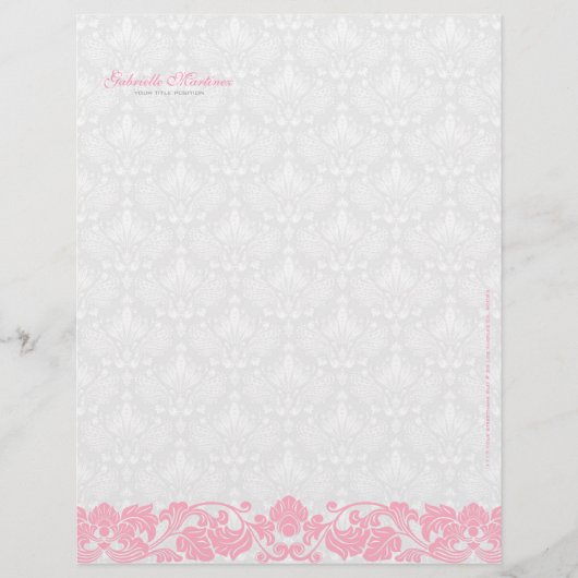 Pastel Roze en Witte Damasjes & Zwemmen Briefhoofd Sjabloon (Voorkant)