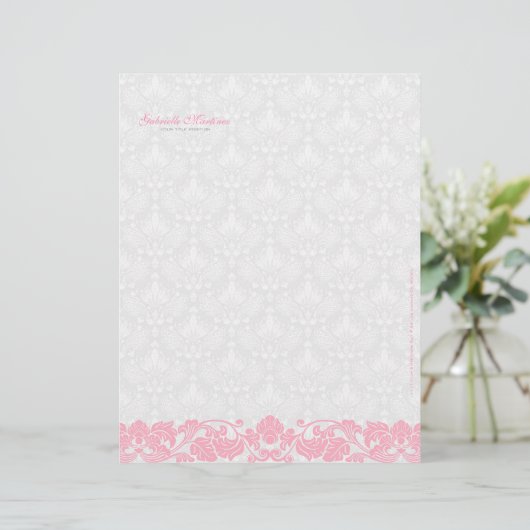 Pastel Roze en Witte  Damasjes & Zwemmen Briefhoofd Sjabloon (Staand voorkant)