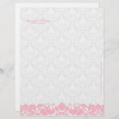 Pastel Roze en Witte Damasjes & Zwemmen Briefhoofd Sjabloon (Voorkant / Achterkant)
