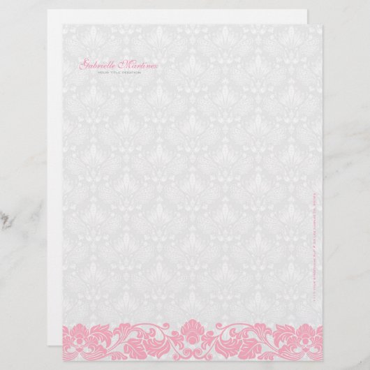 Pastel Roze en Witte Damasjes & Zwemmen Briefhoofd Sjabloon (Voorkant / Achterkant)
