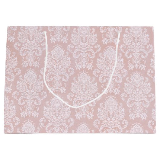 Pastel Roze en Witte Damast Groot Cadeauzakje (Voorkant)