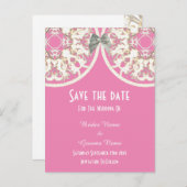 Pastel roze en witte kant filigree, behalve de dat aankondigingskaart (Voorkant / Achterkant)
