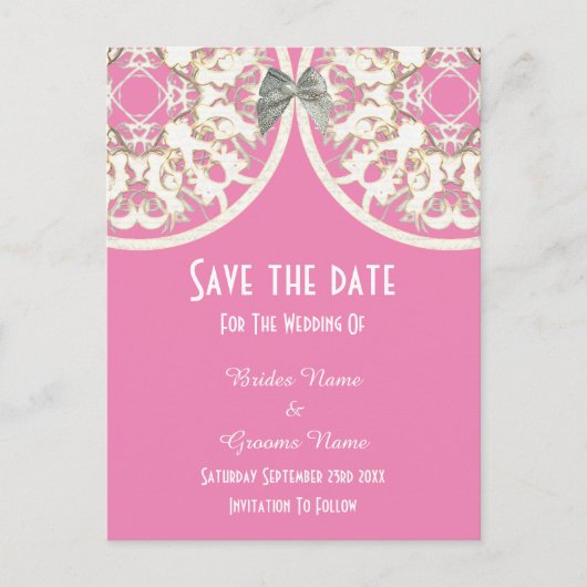 Pastel roze en witte kant filigree, behalve de dat aankondigingskaart (Voorkant)