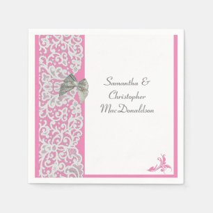 Pastel roze en witte kant traditionele bruiloft servet