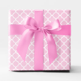 Pastel Roze en Witte Lattice Quatrefoil Cadeaupapier