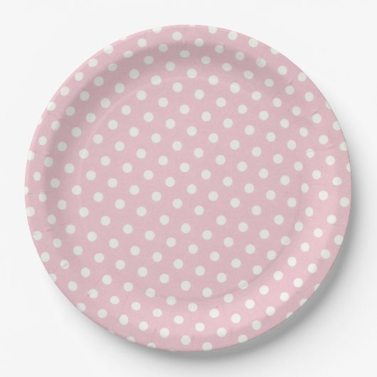 Pastel roze en witte poka dots patroon papieren bordje (Voorkant)
