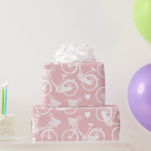 Pastel Roze en Witte  Retrofiets Cadeaupapier